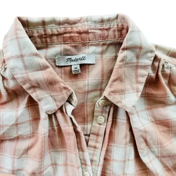 Madewell Pink Plaid Ladies Top Size XS Button Up Long Sleeve Beach Boho - Picture 2 of 6